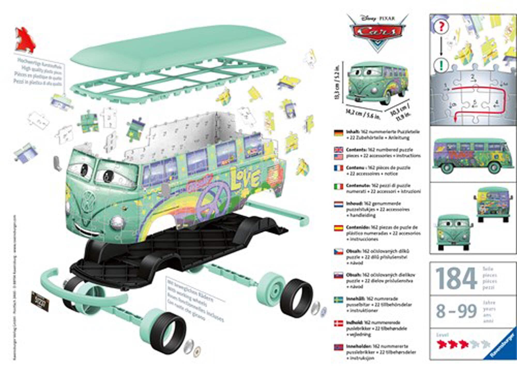 Ravensburger 3D Puzzel, Disney Cars - Volkswagen Fillmore 162 stukjes