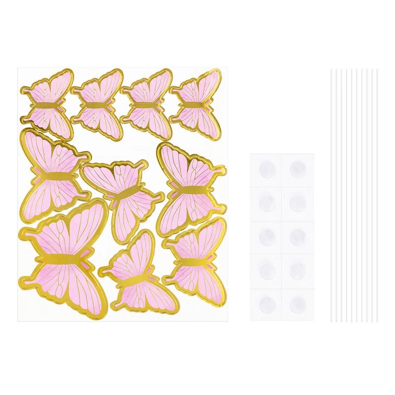 Taartdecoraties - Roze Vlinders 10-pack