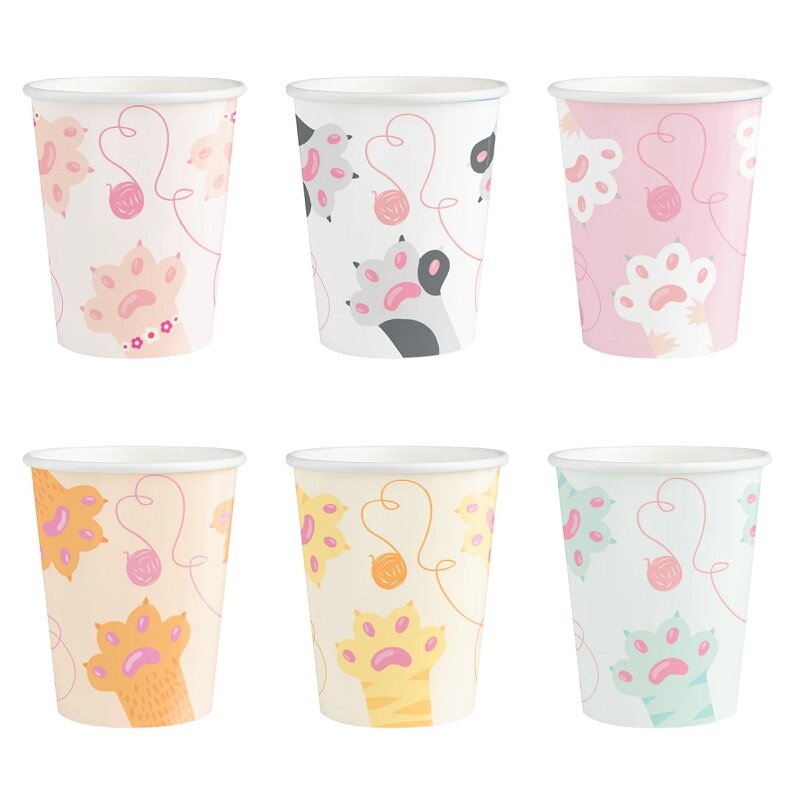 Katten Papieren Bekers 220 ml 6-pack