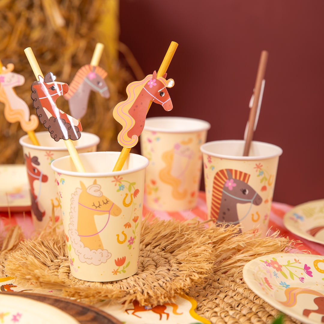 Papieren rietjes met paarden 6 stuks