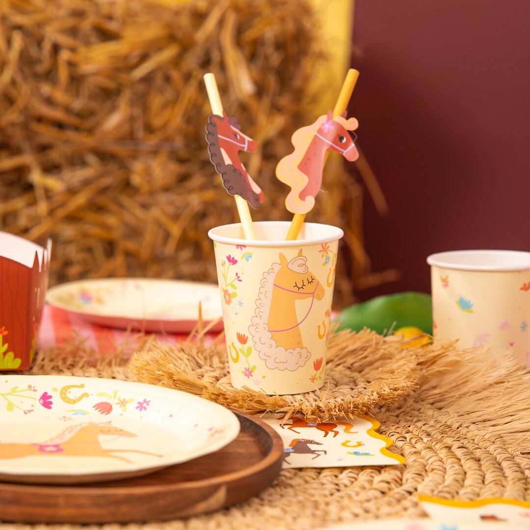 Papieren rietjes met paarden 6 stuks