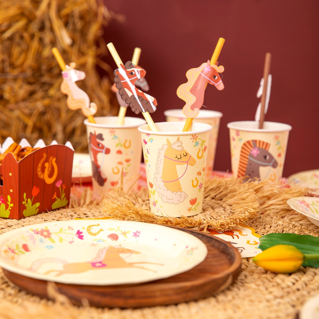 Papieren rietjes met paarden 6 stuks
