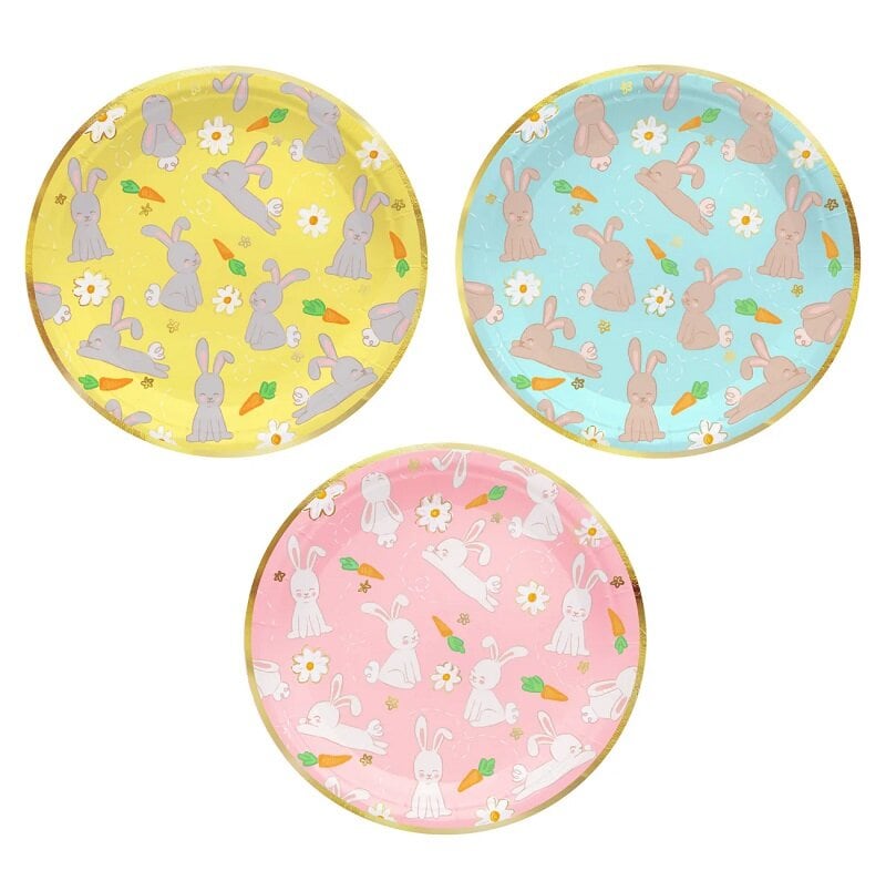 Paasborden met konijntjes 18 cm, 6-pack
