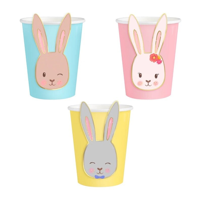 Papieren bekers met paashazen 220 ml, 6-pack