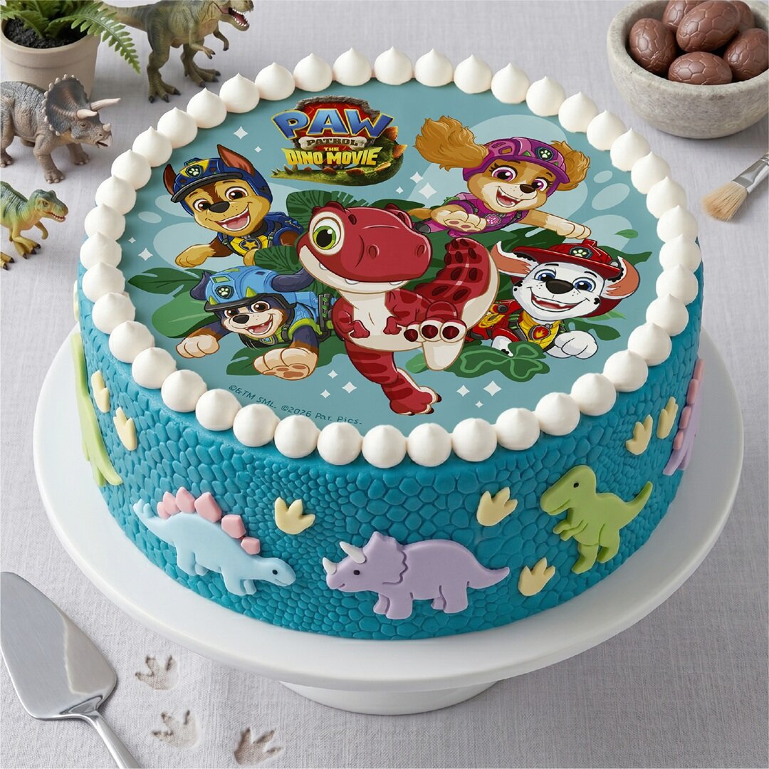 Taartprint Paw Patrol Dino Movie - Ouwel 20 cm