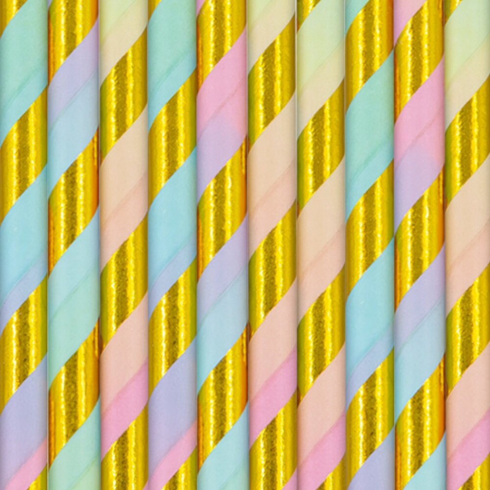 Papieren rietjes Pastel & Goud 10 stuks