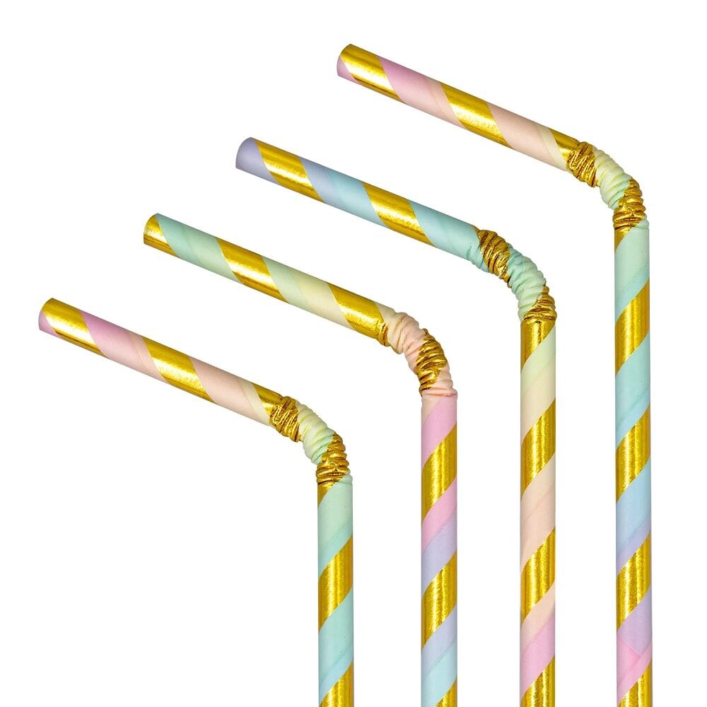 Papieren rietjes Pastel & Goud 10 stuks