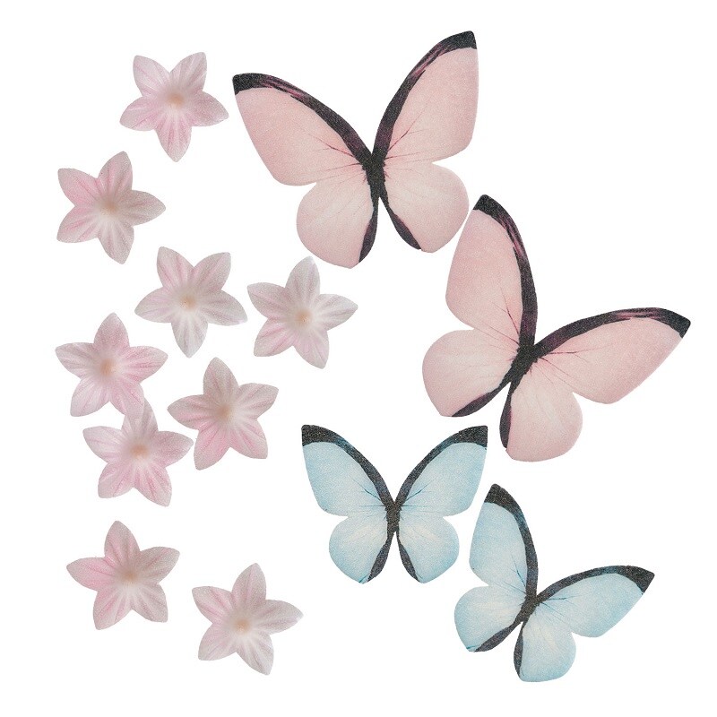 Taartdecoraties van ouwel - Vlinders & bloemen (A)