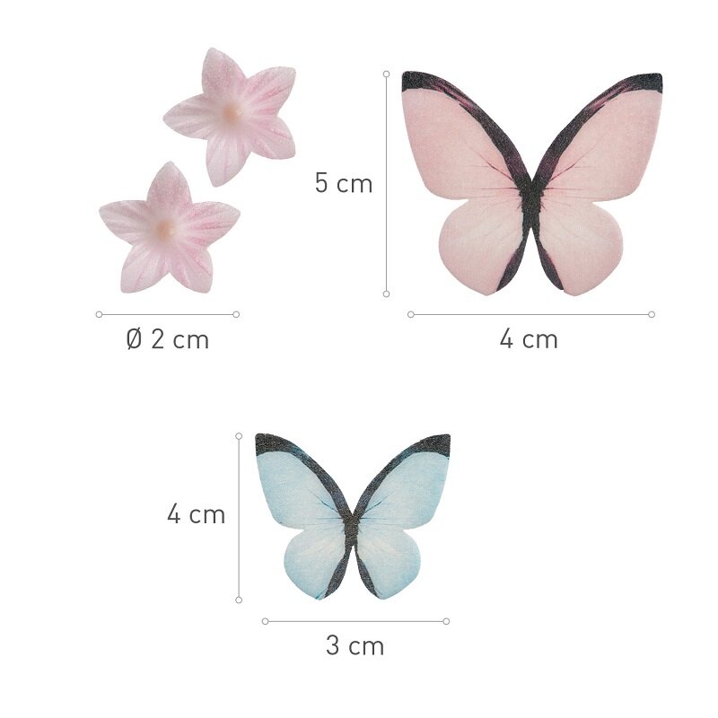 Taartdecoraties van ouwel - Vlinders & bloemen (A)