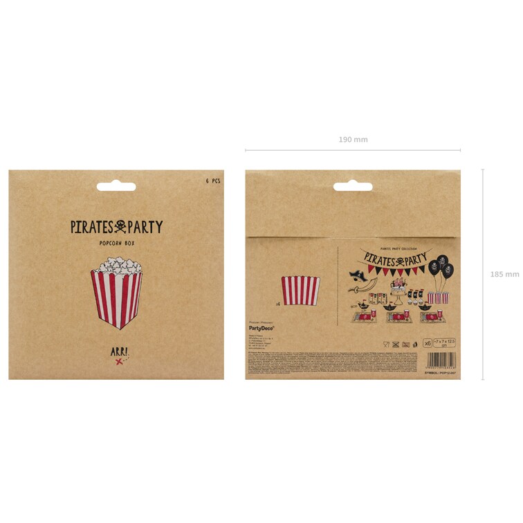 Popcornbakjes - Rood-wit gestreept 6 stuks