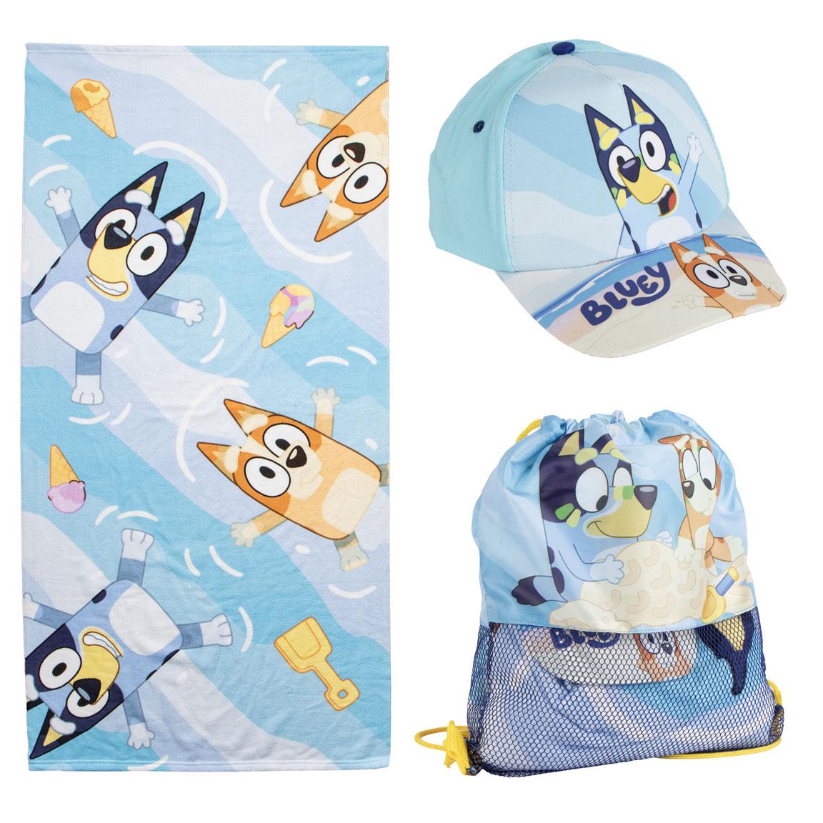 Bluey - Set met handdoek, pet en gymtas