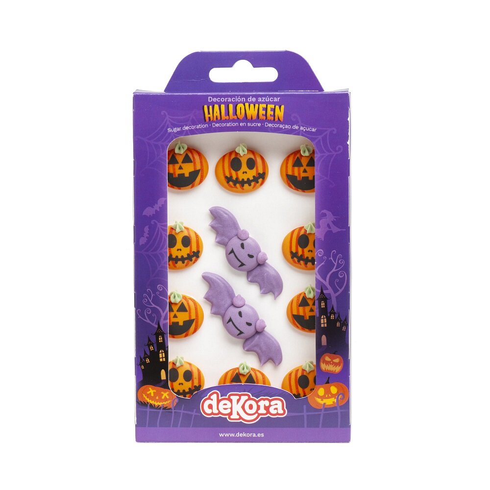 Suikerdecoraties Halloween - Pompoenen en vleermuizen 12 stuks