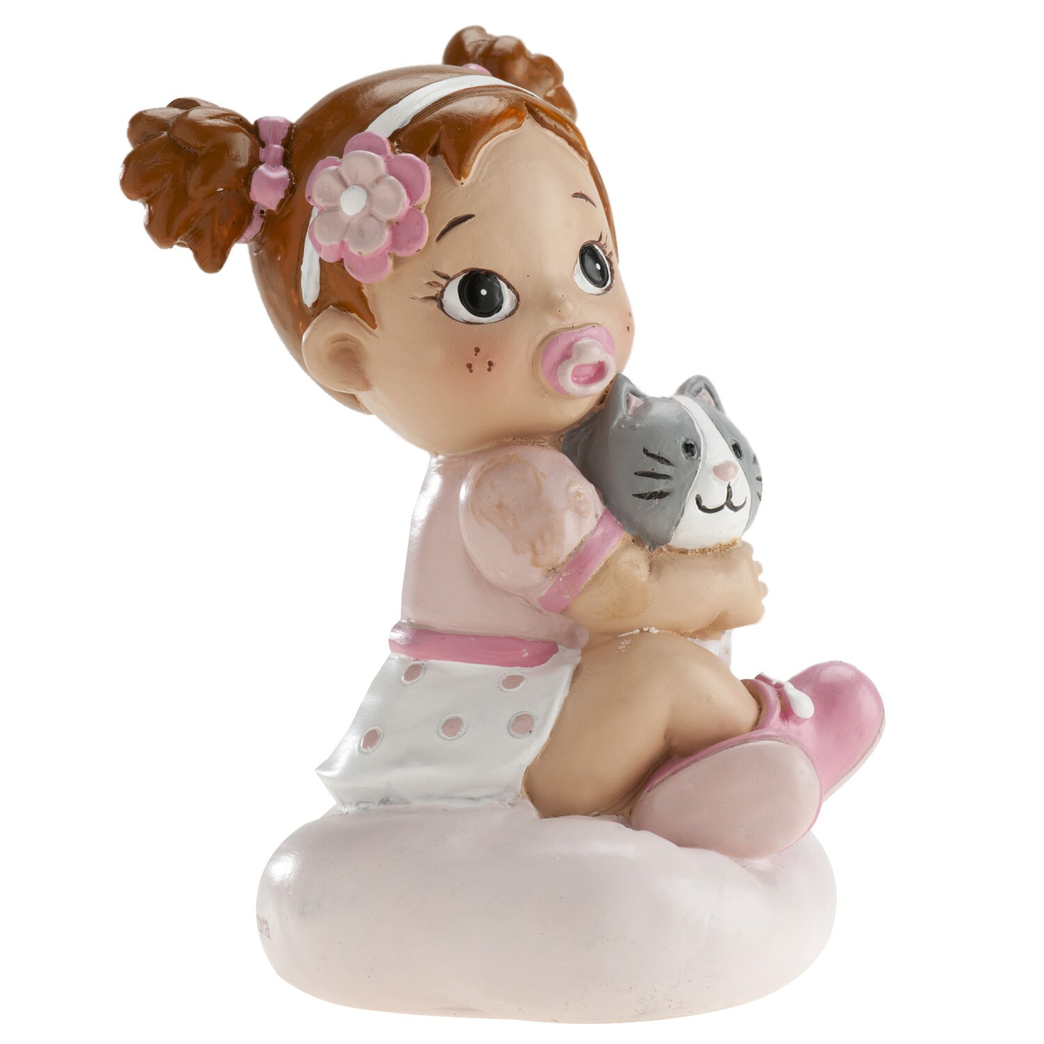 Taartdecoratie - Baby in roze met kitten 9 cm