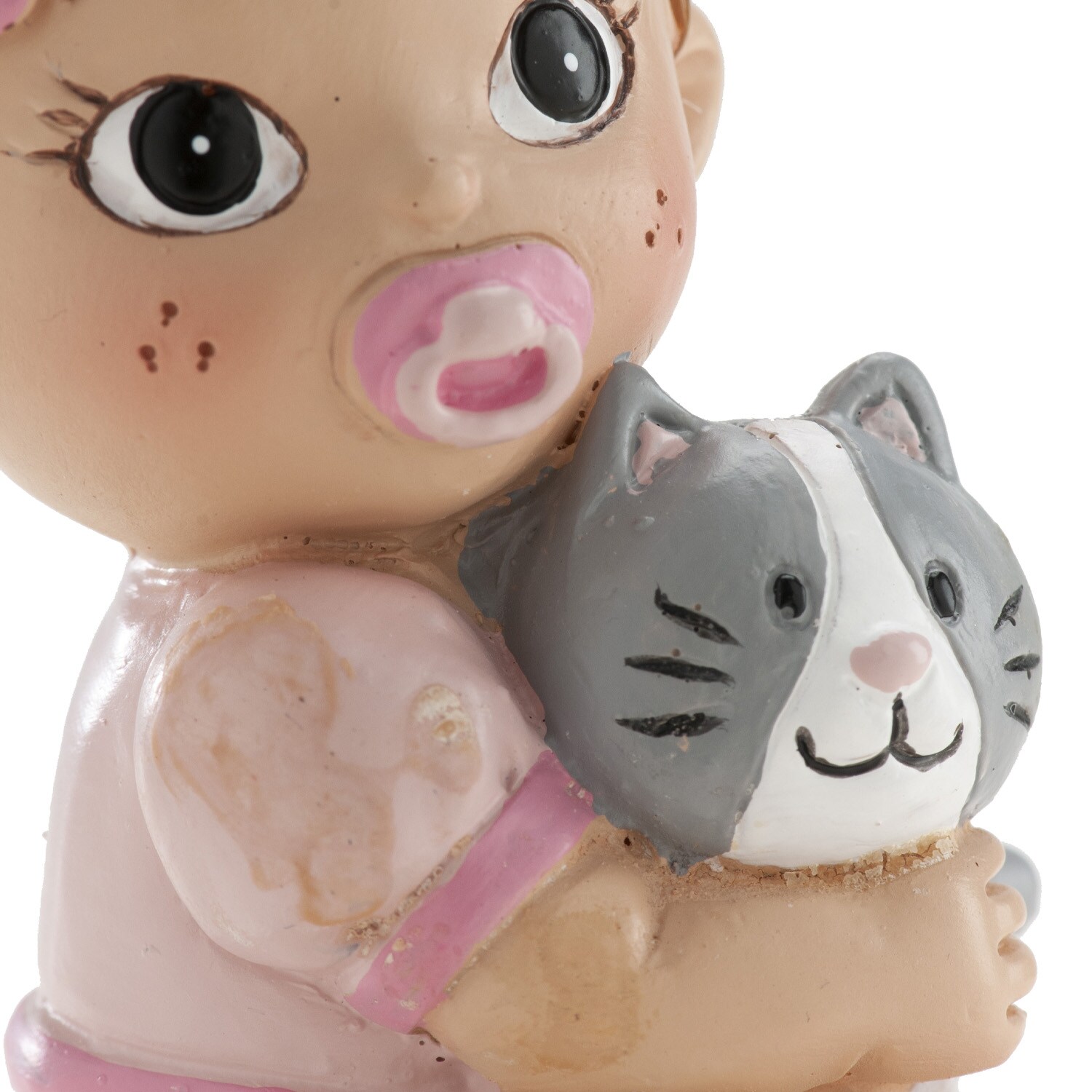 Taartdecoratie - Baby in roze met kitten 9 cm