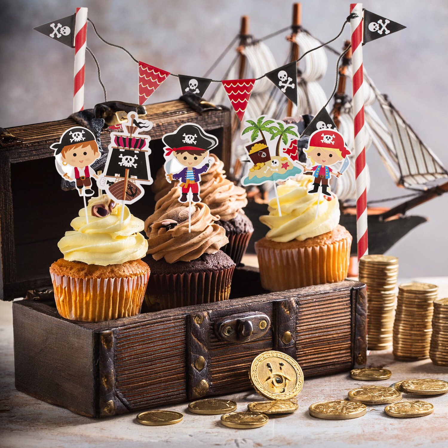 Taartdecoratieset Piraten 6-delig
