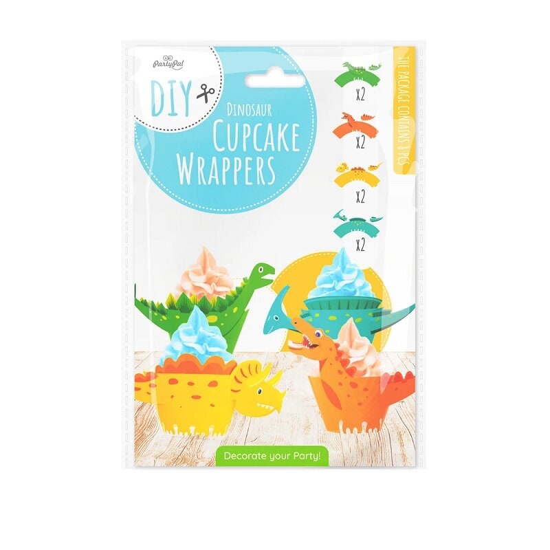 Dinosaurus Cupcakewikkels 8 stuks