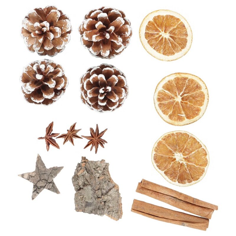 Kerstdecoraties met dennenappels, sinaasappel en kaneel 12 stuks