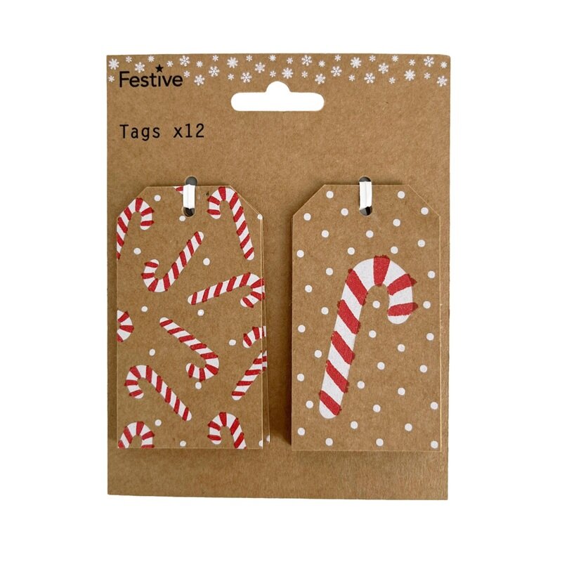 Kerstcadeau-etiketten Zuurstokken 12 stuks