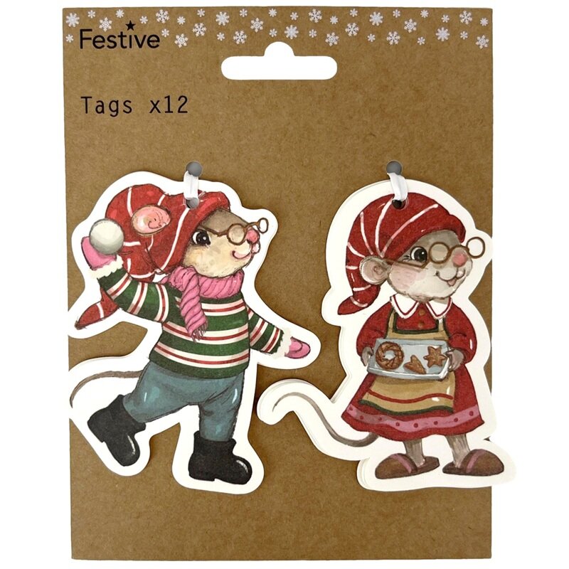 Kerstcadeau-etiketten Schattige muizen 12 stuks