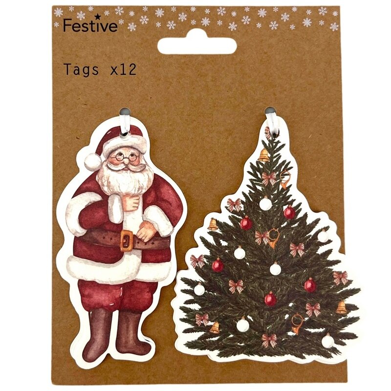 Kerstcadeau-etiketten Kerstman en Kerstboom 12 stuks