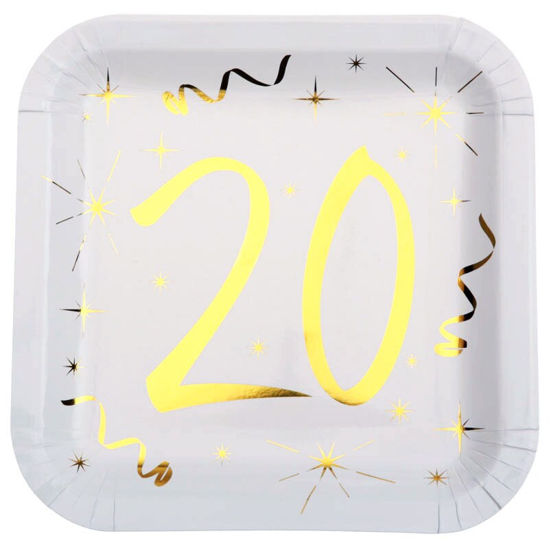 Borden Vierkant 20e verjaardagsfeest 10 stuks