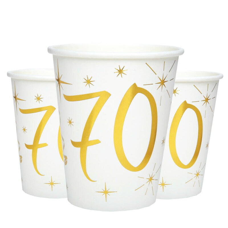 Bekers Wit & Goud 70e verjaardag 10 stuks