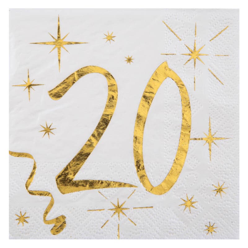 Servetten Wit & Goud 20-jarig feest 20 stuks