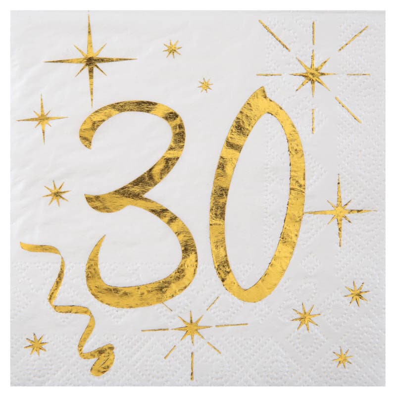 Servetten Wit & Goud 30-jarig feest 20 stuks