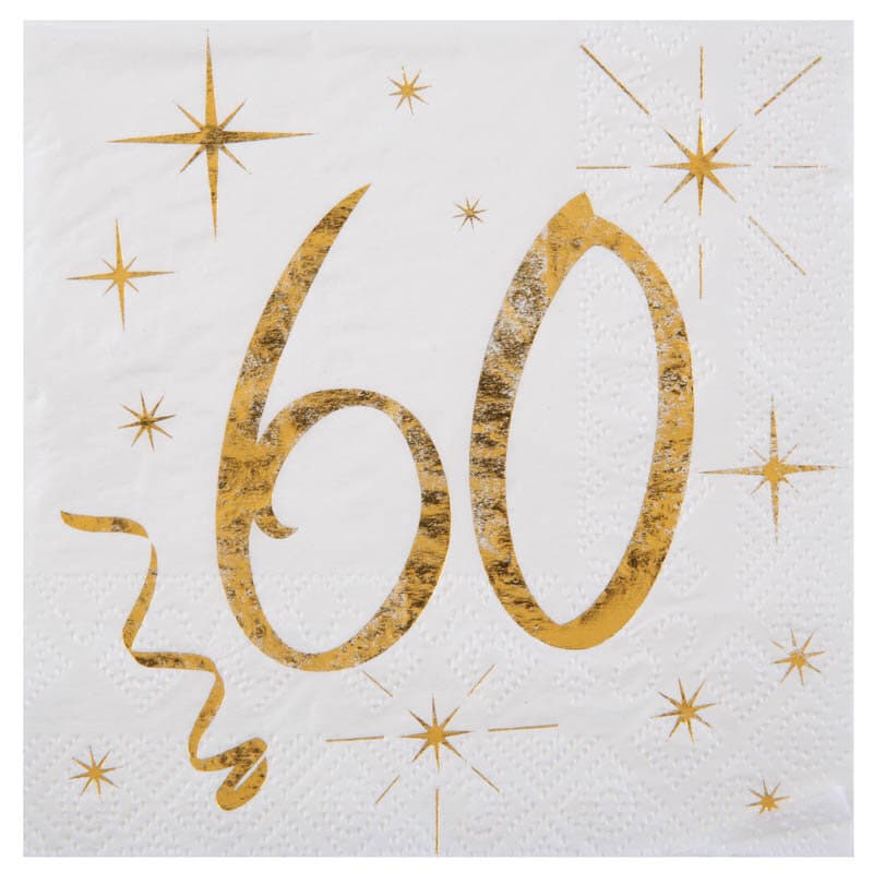 Servetten Wit & Goud 60-jarig feest 20 stuks