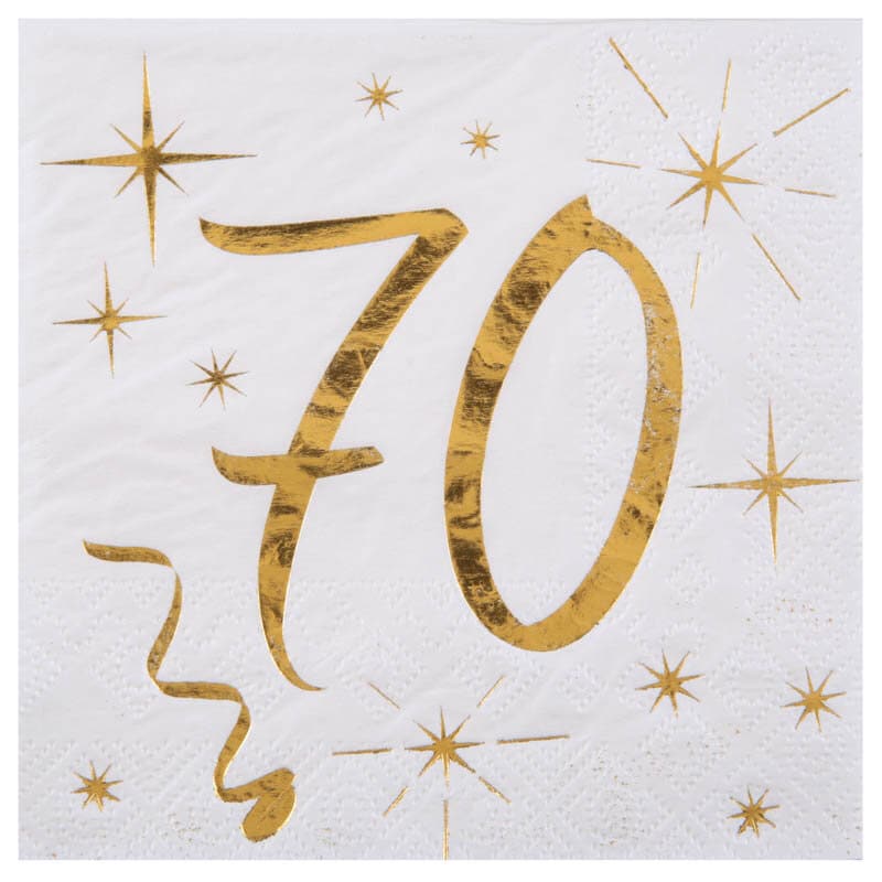 Servetten Wit & Goud 70-jarig feest 20 stuks