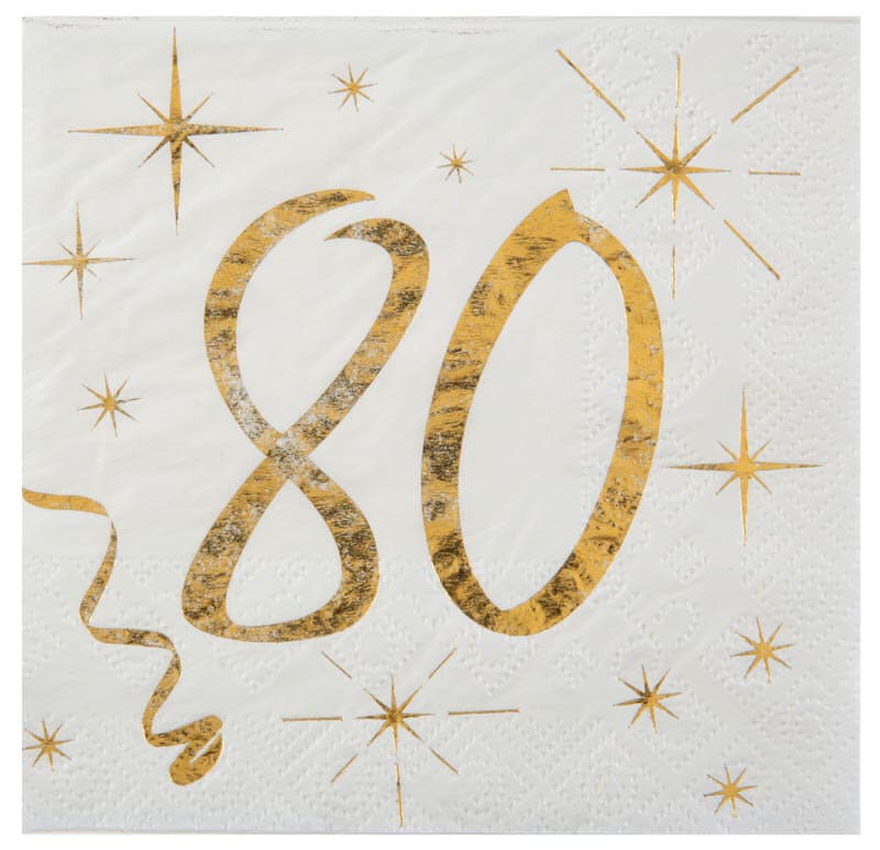 Servetten Wit & Goud 80-jarig feest 20 stuks