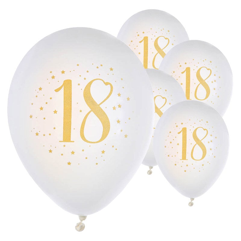 Ballonnen Wit & Goud 18 jaar 8 stuks