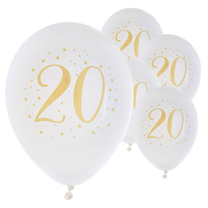 Ballonnen Wit & Goud 20 jaar 8 stuks