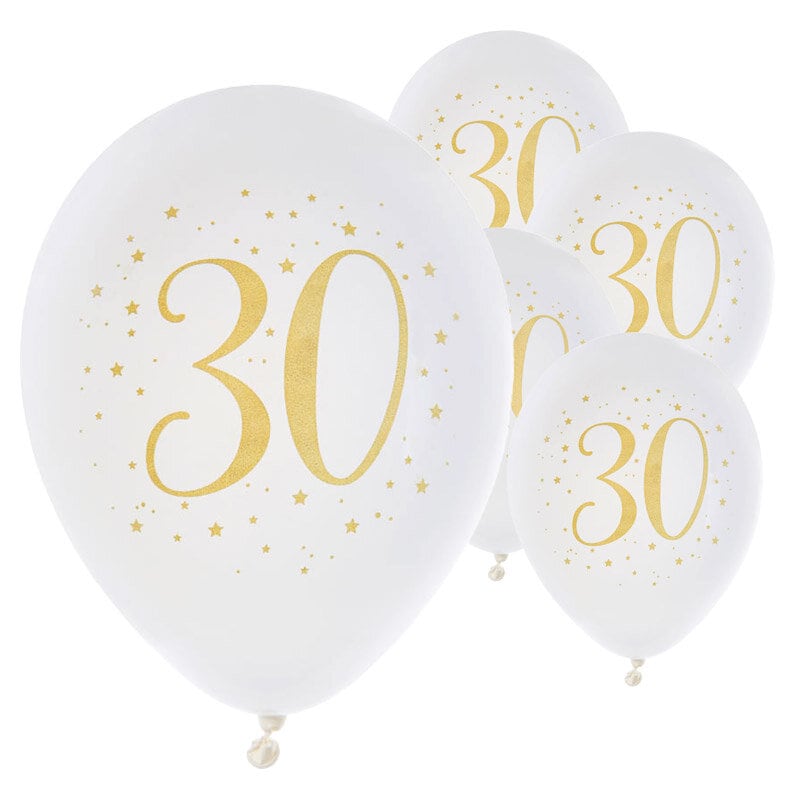 Ballonnen Wit & Goud 30 jaar 8 stuks
