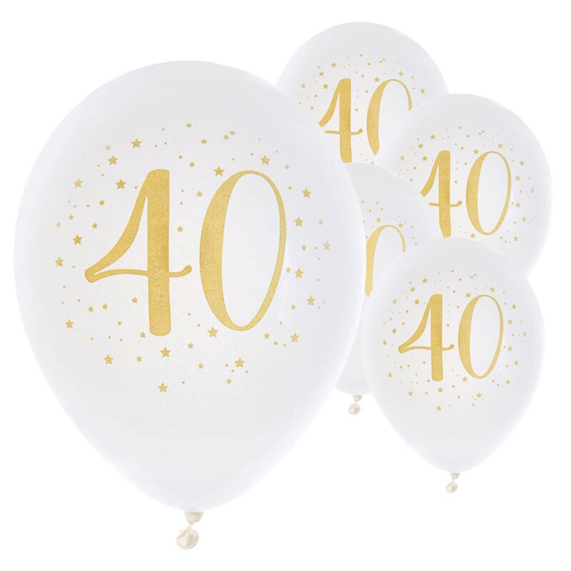 Ballonnen Wit & Goud 40 jaar 8 stuks