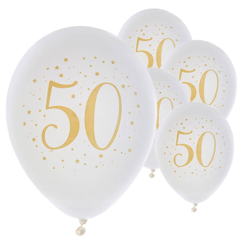 Ballonnen Wit & Goud 50 jaar 8 stuks