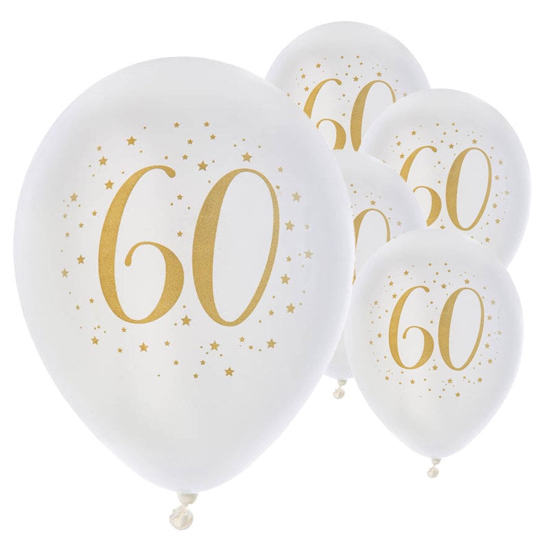 Ballonnen Wit & Goud 60 jaar 8 stuks
