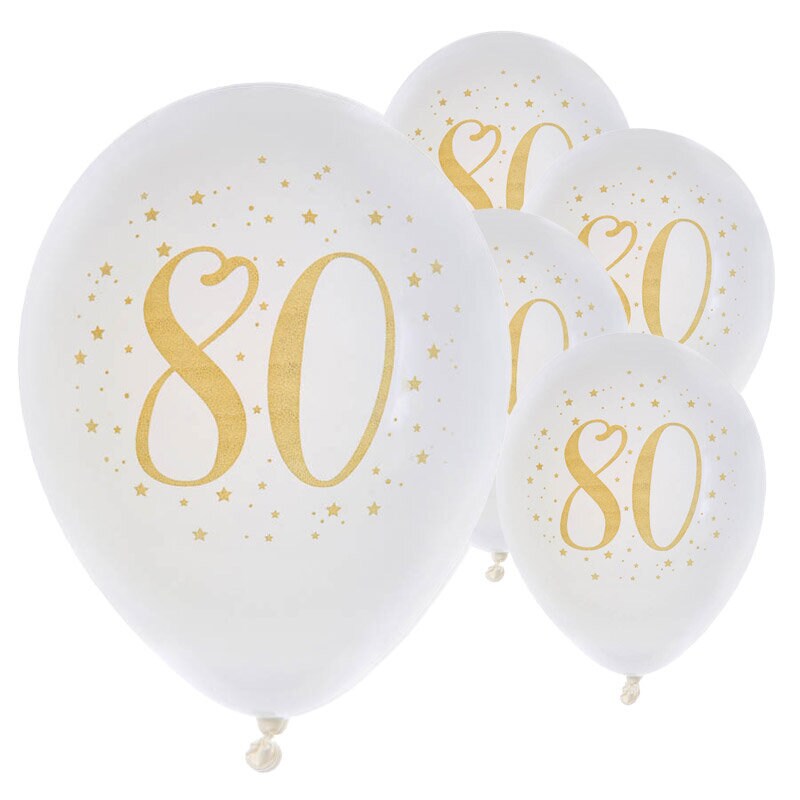 Ballonnen Wit & Goud 80 jaar 8 stuks