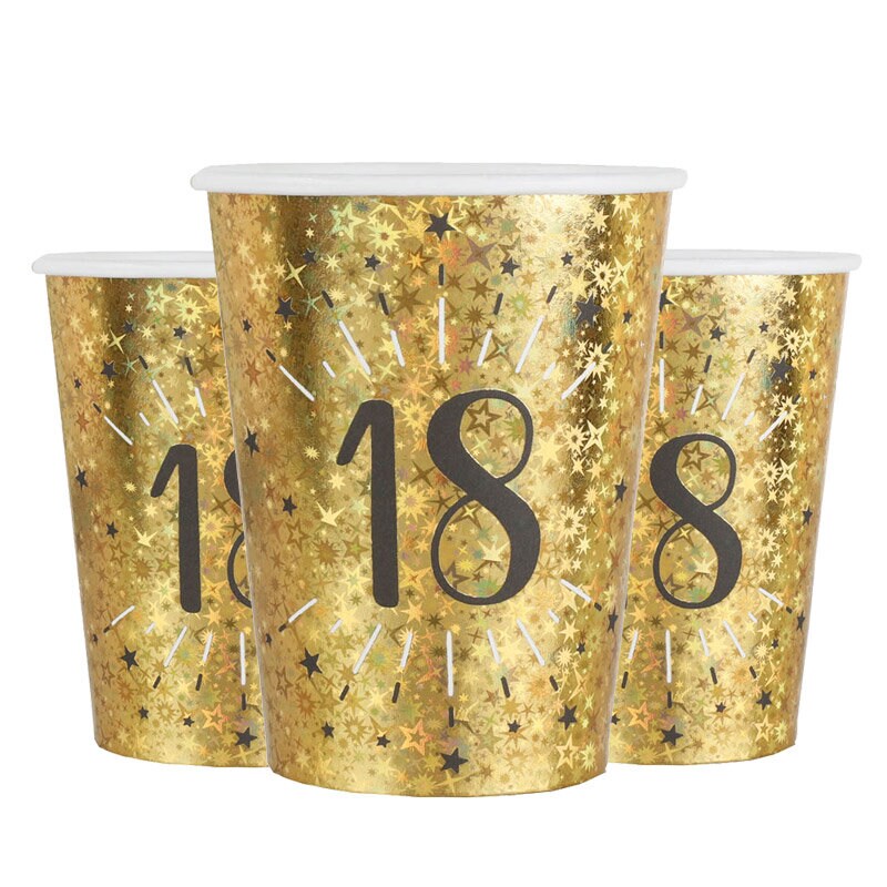 Goudglitter bekers 18-jarig feest 10 stuks