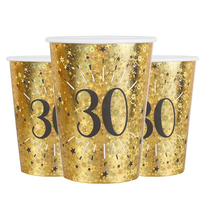 Goudglitter bekers 30-jarig feest 10 stuks