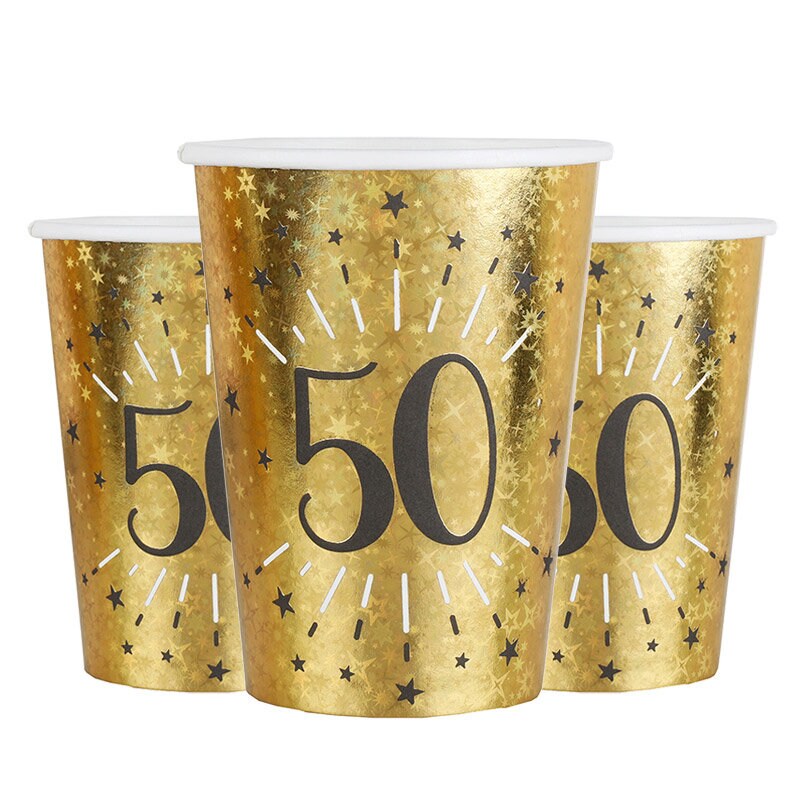 Goudglitter bekers 50-jarig feest 10 stuks