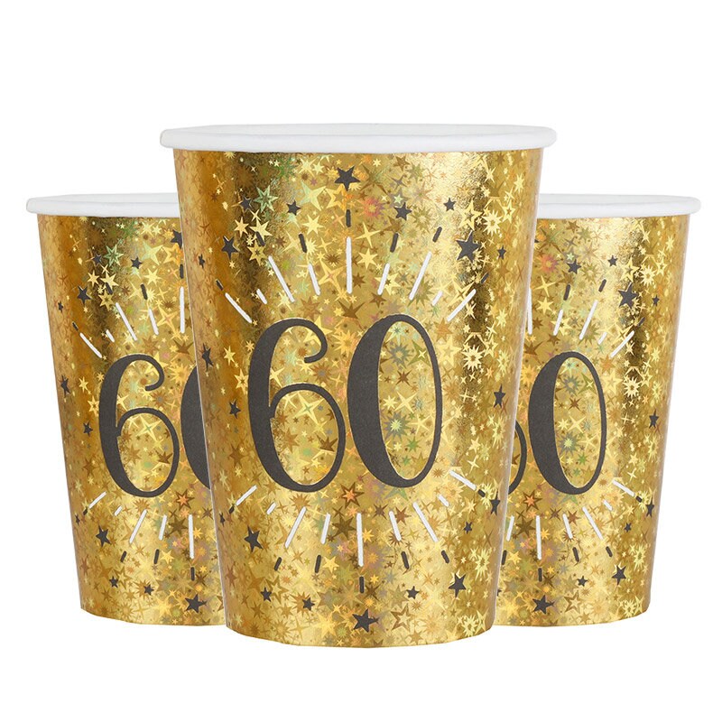 Goudglitter bekers 60-jarig feest 10 stuks