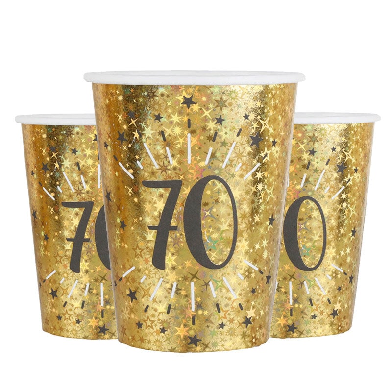 Goudglitter bekers 70-jarig feest 10 stuks