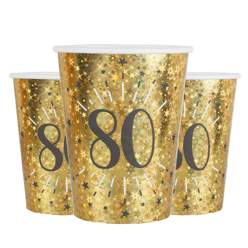 Goudglitter bekers 80-jarig feest 10 stuks