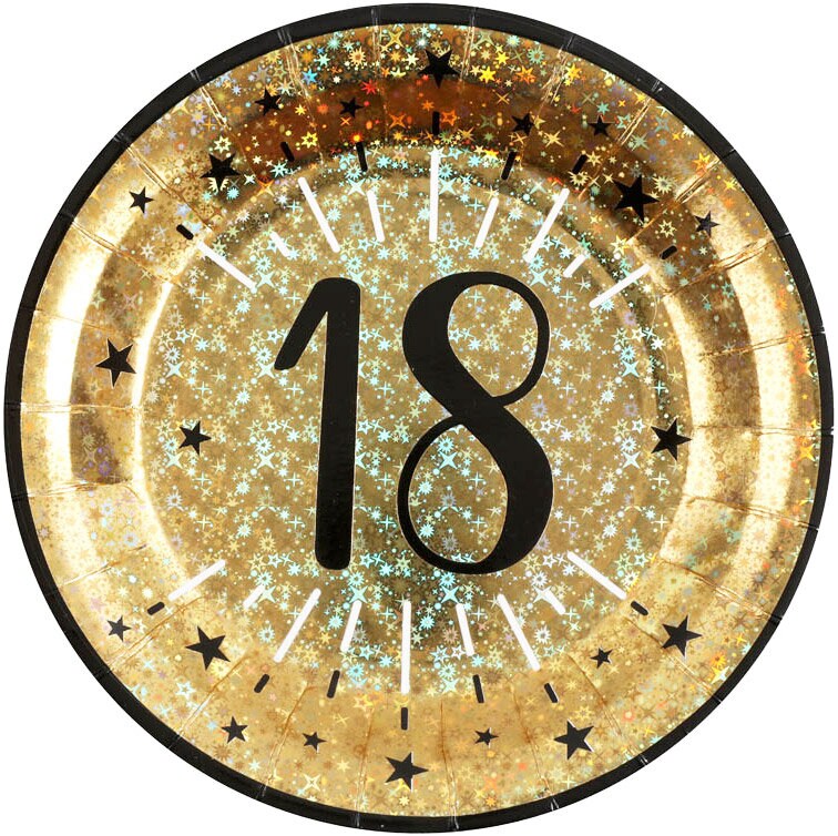 Goudglitter borden 18-jarig feest 10 stuks