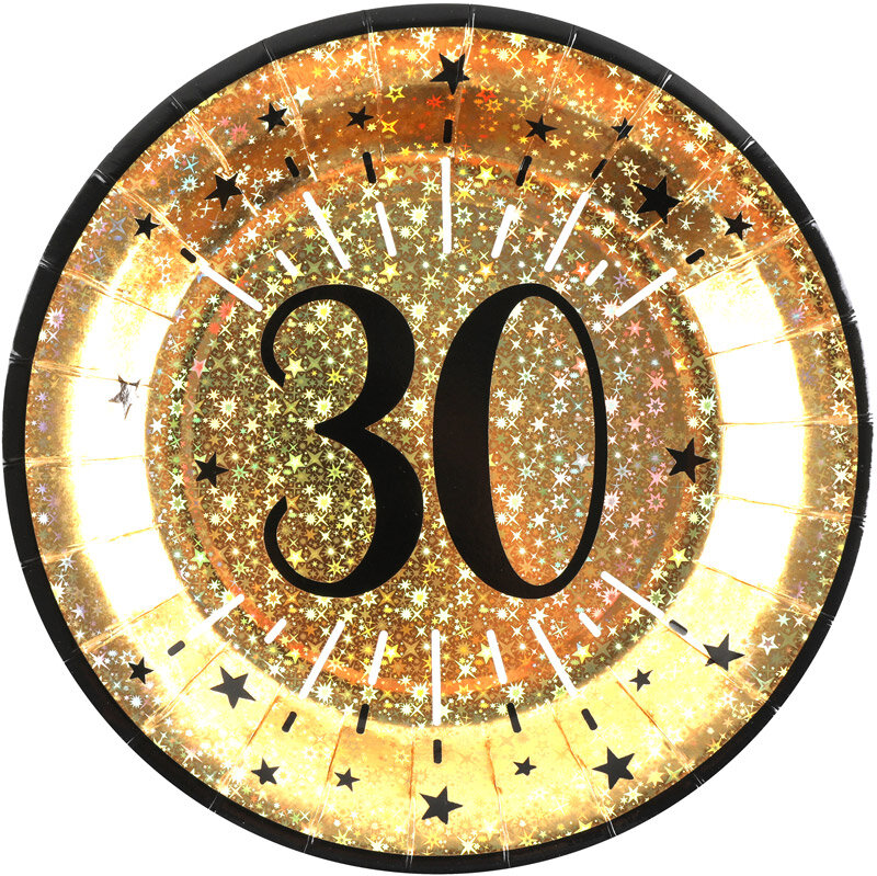 Goudglitter borden 30-jarig feest 10 stuks
