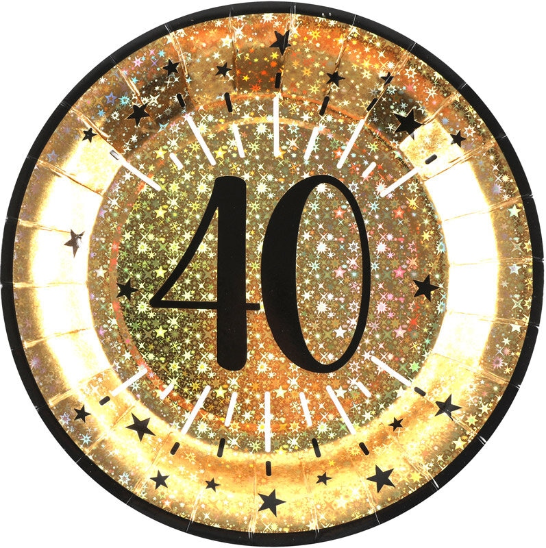 Goudglitter borden 40-jarig feest 10 stuks