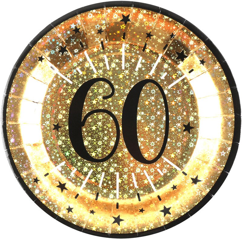 Goudglitter borden 60-jarig feest 10 stuks
