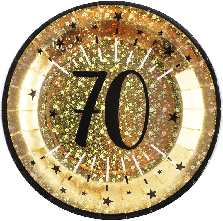 Goudglitter borden 70-jarig feest 10 stuks