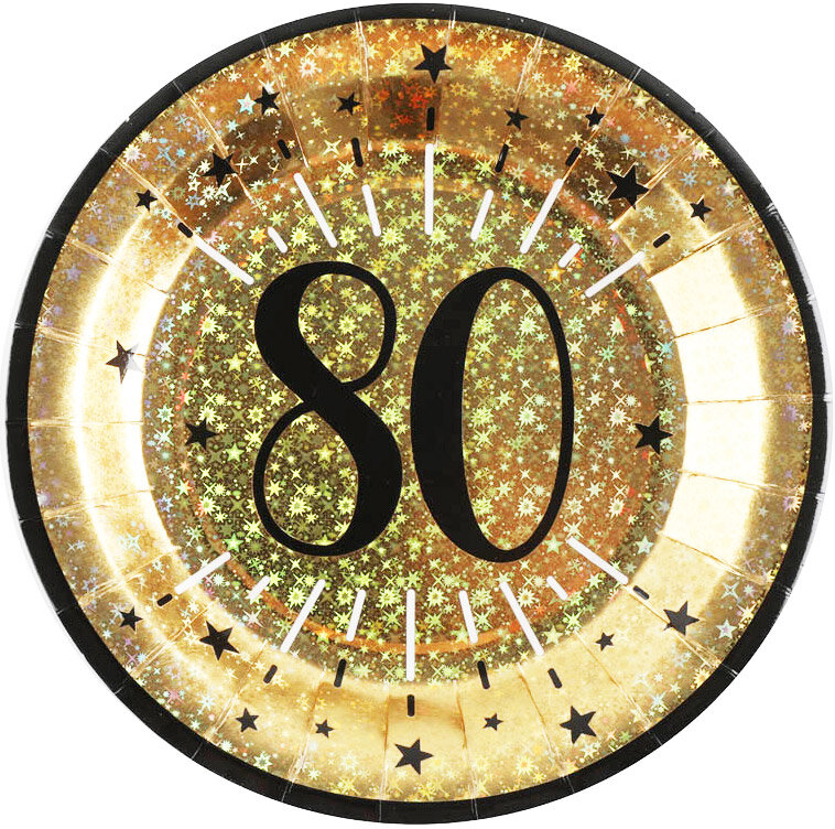 Goudglitter borden 80-jarig feest 10 stuks